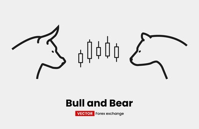 bull and bear with candle sticks trading of stock market exchange symbols icon set. modern vector flat outline stroke.