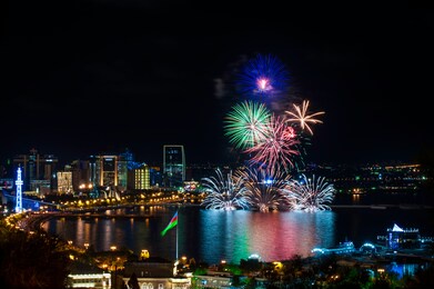 baku celebrating independence day with fireworks