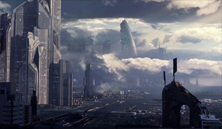 futuristic science fiction. digital art. alien city.