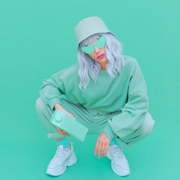 fresh mint urban style. girl 90s aesthetic. monochrome color trends. aqua menthe