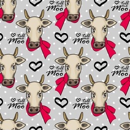 vector seamless patterns with illustration of pretty cow. print on t-shirts, bags  and and other fashion products. 