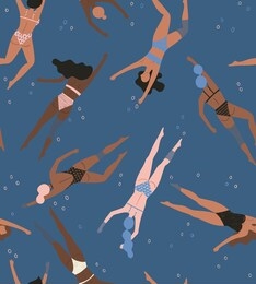 seamless pattern with swimmers. abstract pattern with women in bikini. 