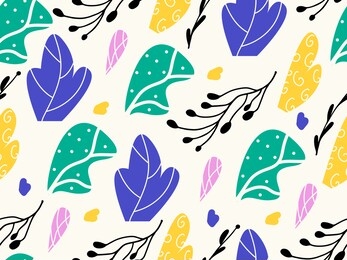 seamless pattern with abstract image of flowers, leaves, branches. background, wallpaper in bright, juicy, vibrant summer colors. printing on fabric, summer swimwear, dresses, t-shirts.vector graphics