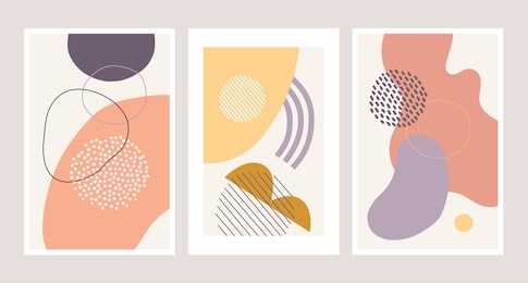 poster collection with liquid shapes, dots, lines, circles on beige background. ornament in retro style. abstract contemporary modern trendy vector illustration.