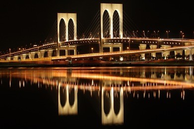 the night of sai van bridge in macau, china