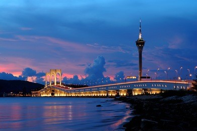 the picture of bridge and tower of macau, china