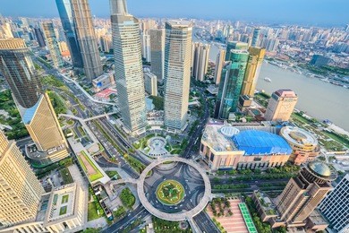 a bird's eye view of shanghai lujiazui financial center in the afternoon, china 