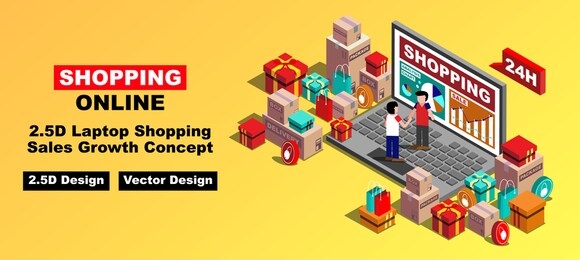 2.5d laptop shopping sales growth concept
