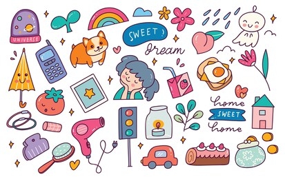 set of hand drawn doodle, can be use for sticker, fashion patch and other creative purpose