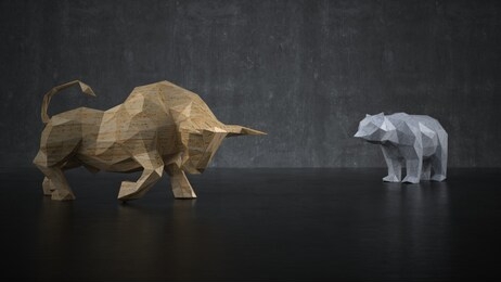the bull and the bear on the dark background. 3d illustration.