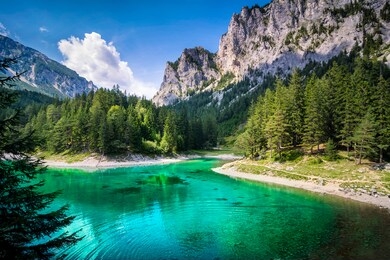 the green lake in styria, austria, in summer.