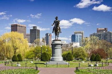 boston, massachusetts at the public garden in the spring time.