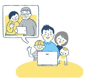 families making online calls with a smile