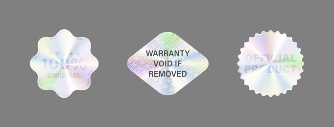 round hologram label set isolated on white. geometric holographic label for award design, product guarantee, sticker design. vector hologram sticker collection. quality holographic sticker set.