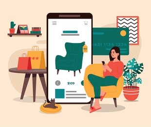 women online shopping furniture vector illustration