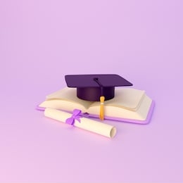 graduation cap and diploma scroll. 3d render