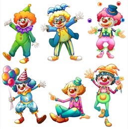 illustration of a group of clowns on a white background