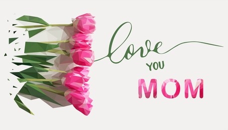 i love you mom. happy mother s day greeting card design with tulip flower, and typography letter.  celebration illustration for banner, flyer or brochure.