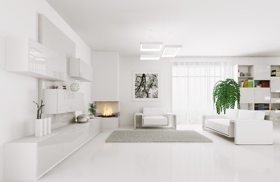 interior of modern white living room 3d render