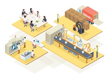 factory administration work isometric yellow