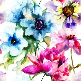 floral seamless pattern, watercolor illustration 