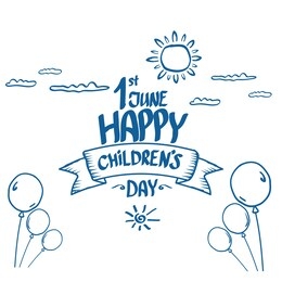 1 june international childrens day cartoon doodle art style banner background. happy children day greeting cad, icon or label. cartoon kids day poster. children day hand drawn banner design