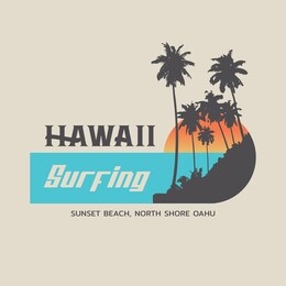 vector illustration on the theme of surfing and surf in hawaii. vintage design. sport typography, t-shirt graphics, print, poster, banner, flyer, postcard