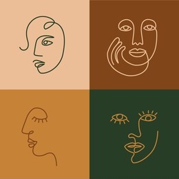 ethnic woman line art icons. modern minimalism art prints. esp10 vector.