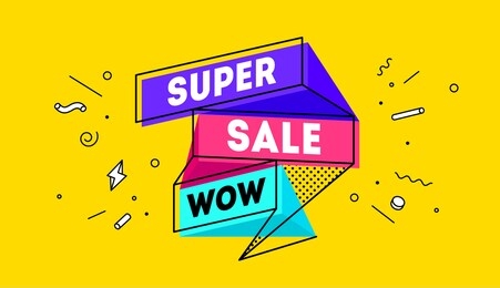 super sale. 3d sale banner with text super sale for emotion, motivation. modern 3d colorful web template on black backdrop. design elements for sale, discount. vector illustration