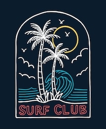 hand drawn vector neon colors surfing illustrations, for t-shirt prints, posters and other uses.