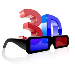 illustration of 3d word written in red and blue color with 3d glasses