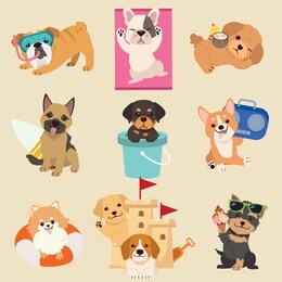 the collection of cute dog in summer time theme. graphic resource for graphic, content, banner, sticker and greeting card.