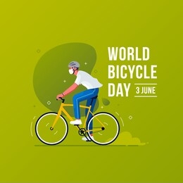 world bicycle day concept. 
men wear mask that ride bicycle