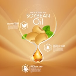 soybeans oil serum natural skin care cosmetic. moisture essence vector illustration.