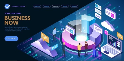 marketing and finance vector isometric concept, business isometric people working together and developing a successful business strategy, vector illustration