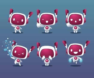 cute friendy white robot mascot set