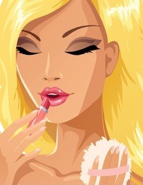 beautiful blonde applying make-up