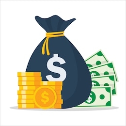 money bag, stack coins and banknote. save money concept. isolated on white background. vector illustration modern template flat design. income and profit symbol.