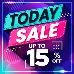 vector graphic of abstract colorful today sale 15 percent banner background. perfect for retail, brochure, banner, business, selling, etc