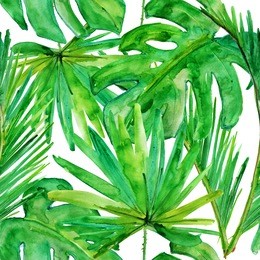 tropical leaves. seamless watercolor background.