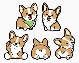 cartoon vector cute smile happy corgi dog set