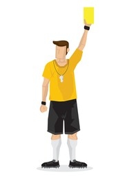 soccer football referees give out a yellow card on white background. flat design vector illustration 