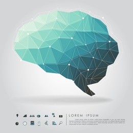 brain polygon with business icon vector