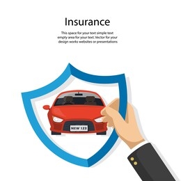 hand with shield and car simple flat style isolated on white. insurance business concept vector for your design work, presentation, website or others.