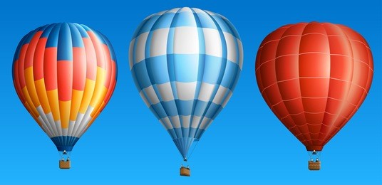 hot air balloons, isolated on blue, set one, eps 10, contains transparency.