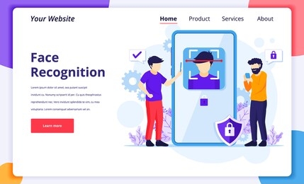 face recognition technology system concept. biometric scanner identification. modern flat landing page design for website and mobile website. vector illustration