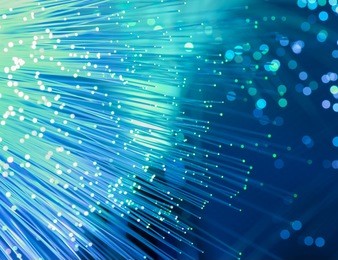 optical fibres dinamic flying from deep on technology background