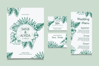 invitation cards tropis plants green vector