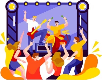 happy people having fun at rock concert. vector illustration concept