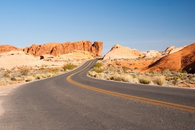 desert road through sandstone valley of fire state park